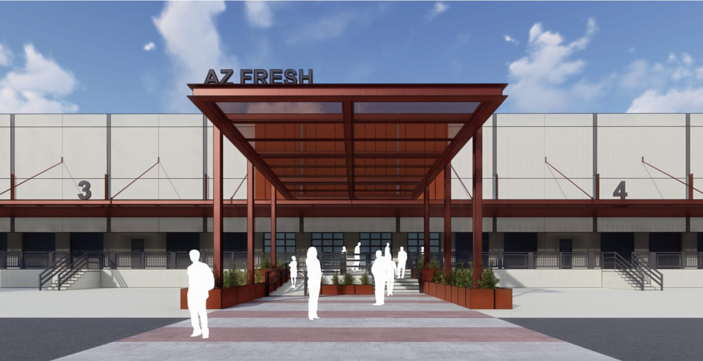 Covered entry canopy to an Arizona Fresh building