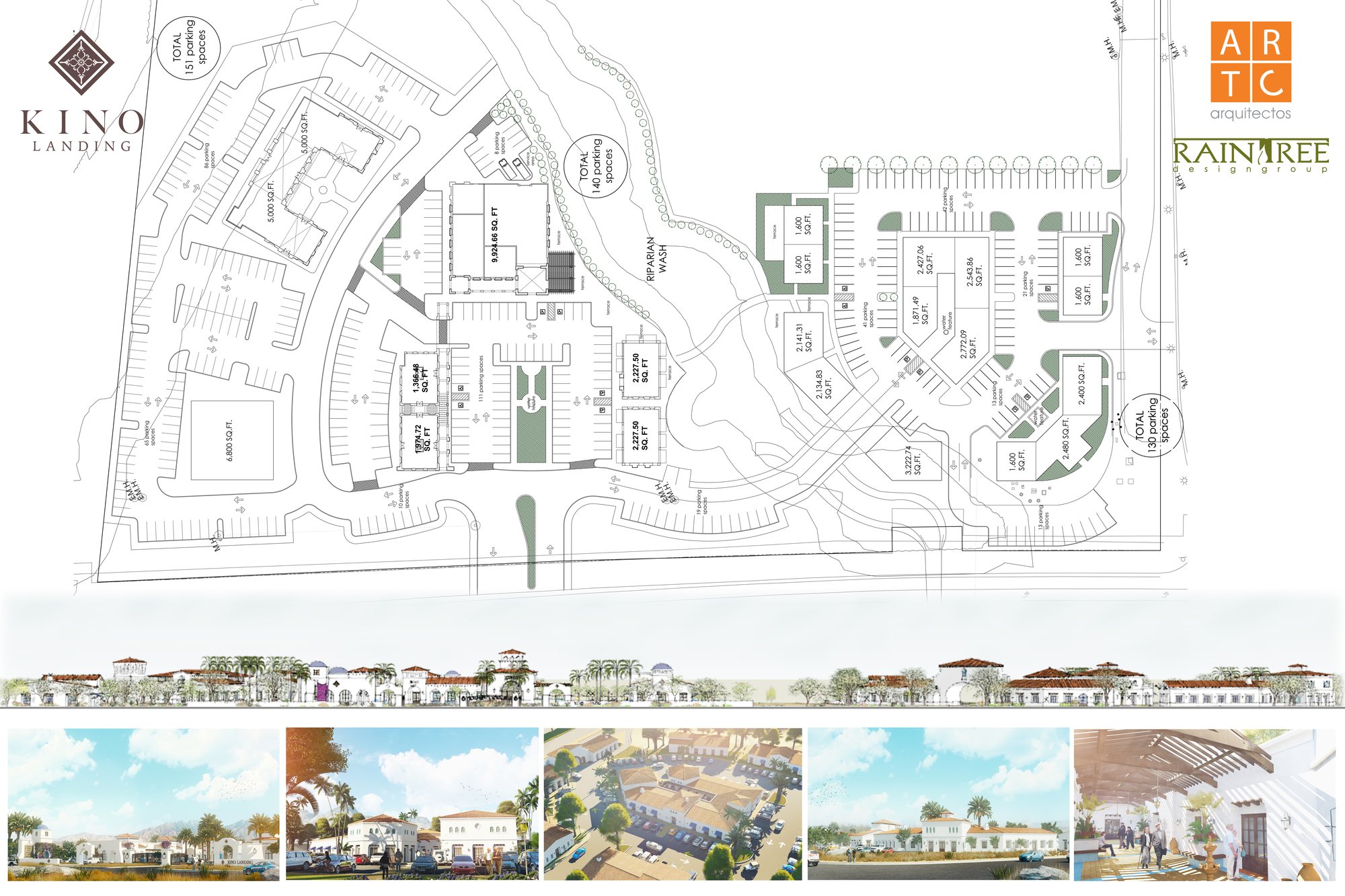 Aerial view of the Kino Landing courtyard village and parking courts
