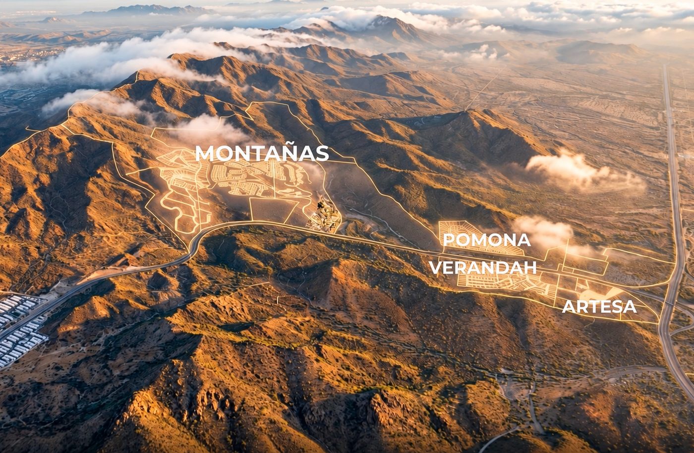 Aerial photograph with the boundaries of each sector drawn over the sierra