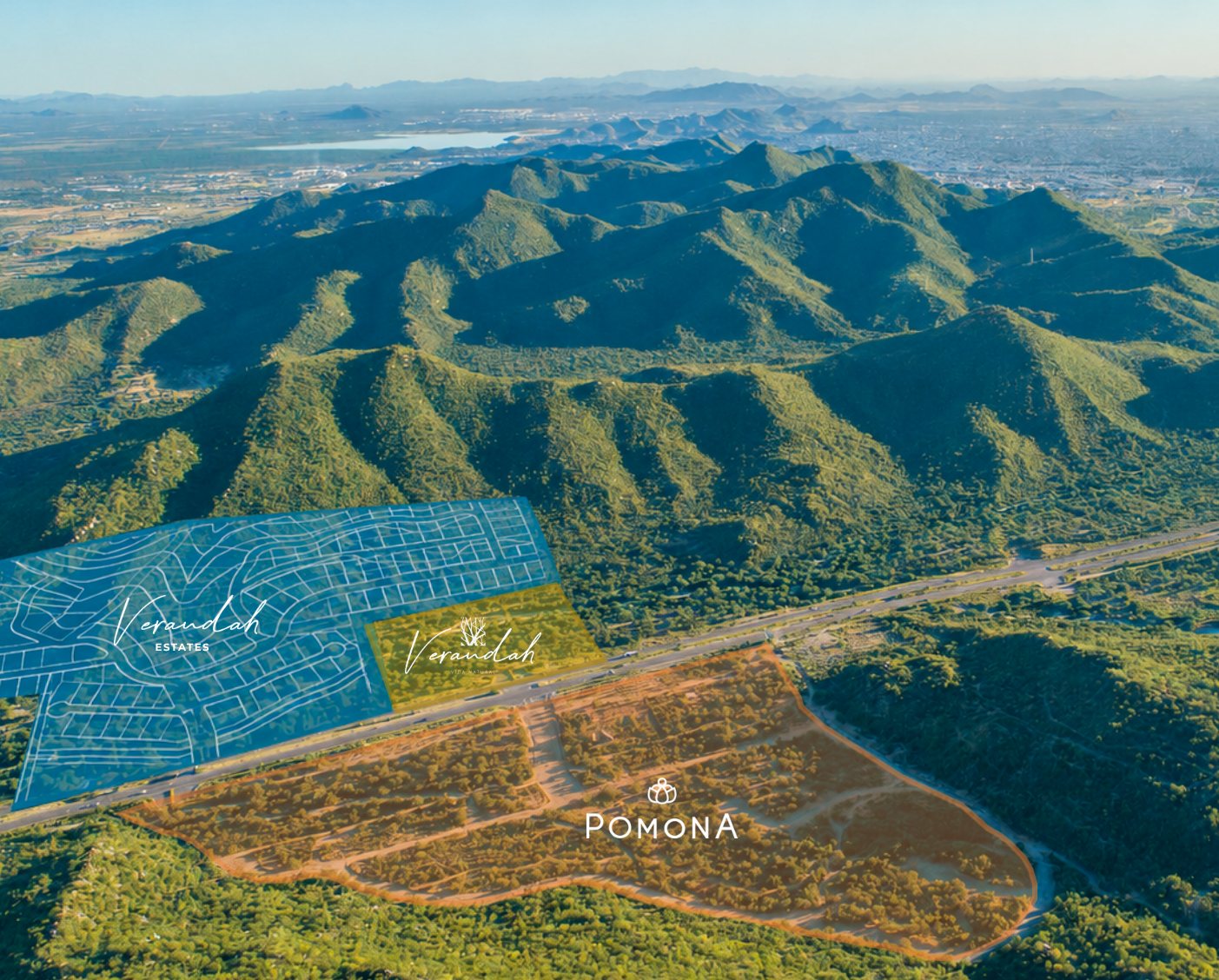 Aerial with Verandah Estates, Verandah and the neighbouring sectors outlined against the sierra